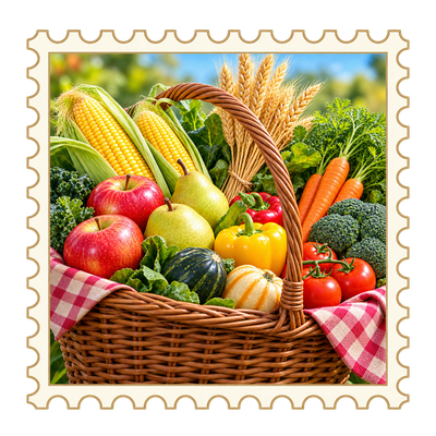 Timbre Action de Gr�ces : Panier de r�coltes