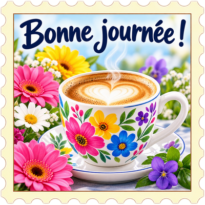 Bonne Journ�e : Tasse de caf� fleurie