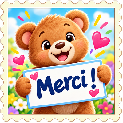 Ourson avec une pancarte Merci !